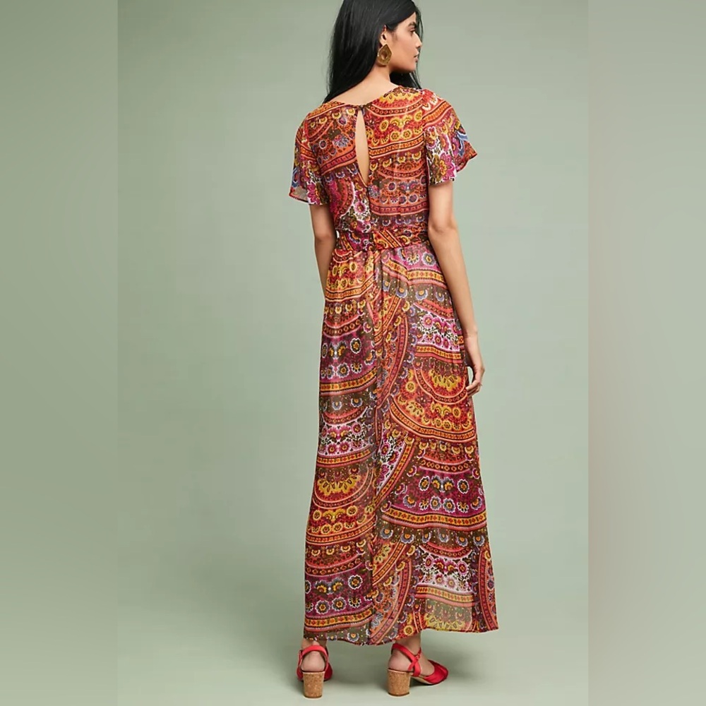 Anthropologie Red Paisley Boho Wrap Maxi Dress - Picture 2 of 8